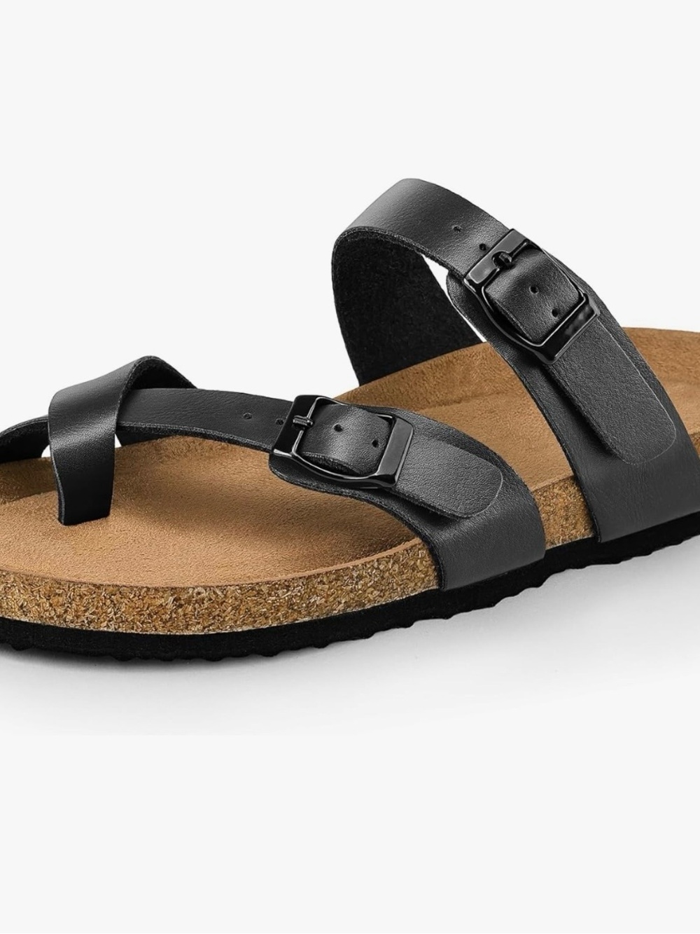 Women's Cork Footbed Sandals Double Adjustable Buckle Slide Sandals